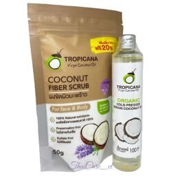 Набор: Файбер-скраб из кокосовой стружки 50 гр. + Кокосовое масло 100 мл. Tropicana Set Coconut Fiber Scrub